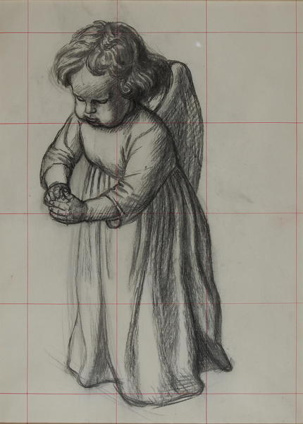 Artist Charles Mahoney: Study of a grumpy cherub, for Campion Hall, early 1940s