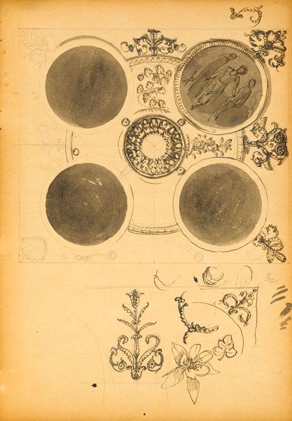 Artist Charles Mahoney: Study for The Four Winds of Hilly Fields, ceiling design for Brockley County School, c. 1932-36