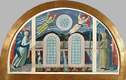 Artist Charles Mahoney: Design for the altar wall, Annunciation in an allotment, circa 1942